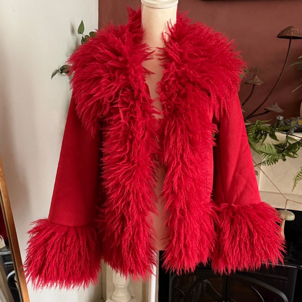 Vibrant Red Faux Fur ASOS Penny Lane Jacket